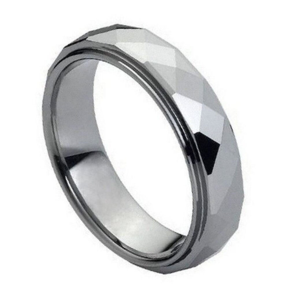 6mm Tungsten faceted domed stepped edge Wedding Band Ring